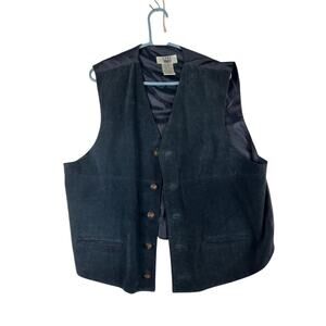City Streets Leather Vest XL Navy Blue Button Front Genuine Leather Men's